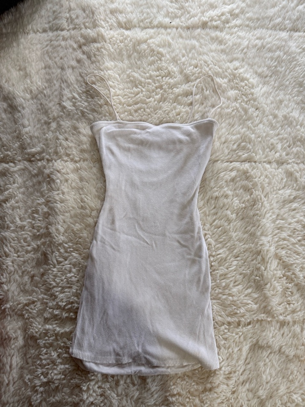 White Ribbed Spaghetti Strap Mini Dress